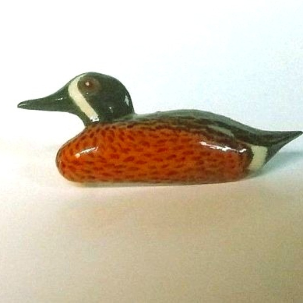 Vintage Carved Wood Mallard Duck Pin Signed Olson